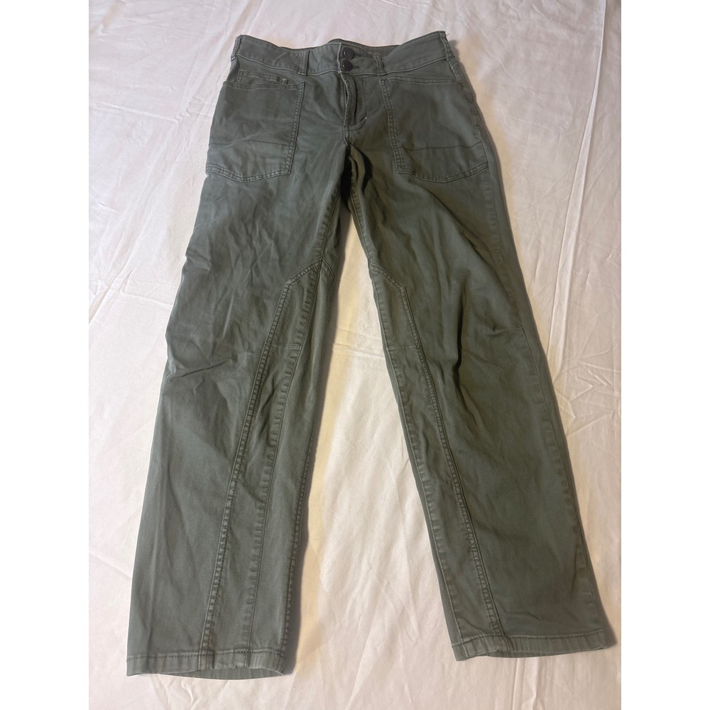pilcro by Anthropolgies Utility Pants Women 27 Green Straight Leg Patch Trousers